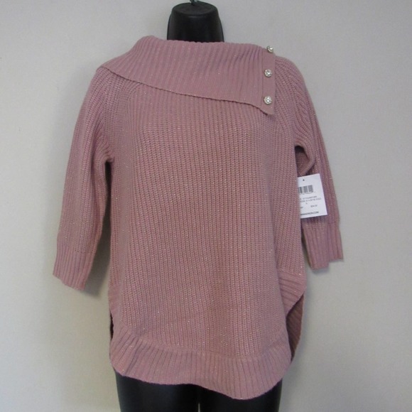 89th & Madison Sweaters - 89th + Madison 3/4 Sleeve Button Detail Metallic Sweater Small Rose